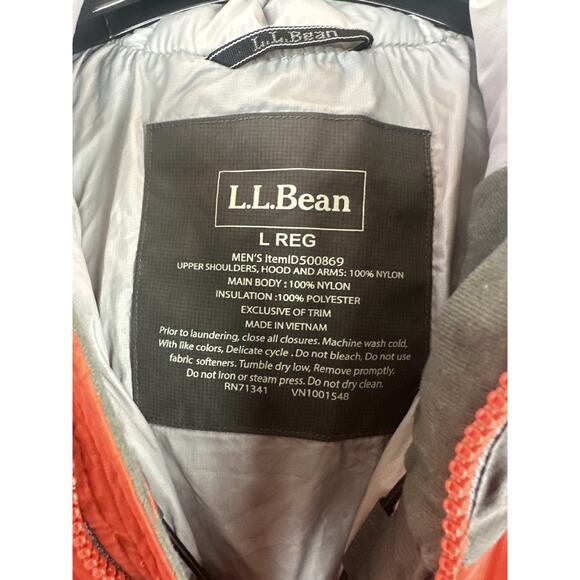 L.L. Bean Packaway Hooded Jacket Men’s Large Orange Gray Full Zip Nylon Puffer - Picture 4 of 9